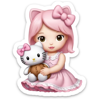 Hello kitty with a light pink bow holding a teddy ebar sticker