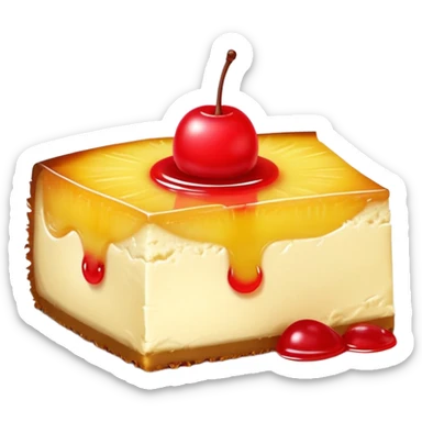 Pineapple upside down cheesecake slice topped with maraschino cherry  sticker