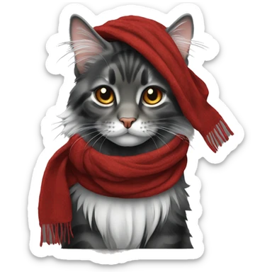 Main Coon cat black grey red with scarf sticker