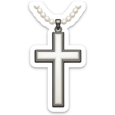 Elegant emoji icon of a white cross made of white beads, glossy surface, and white bead chain subtle shadows, pure white palette sticker
