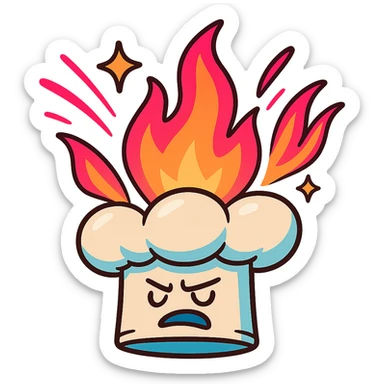 chef's hat explode with trails of fires, toon, playful, magic flame neon orange to neon pink gradient, vibrant, flame matching style reference file sticker