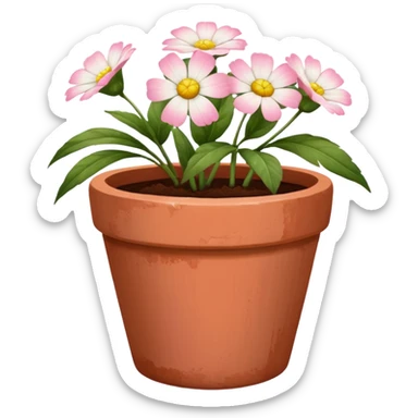 plant pot in terra cota with white and pink flowers print painted sticker