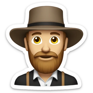 Amish man white with brown straw hat building a building with beard sticker