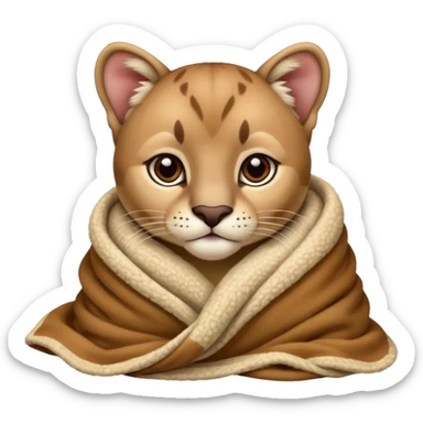 Cozy puma cougar cub in blanket sticker