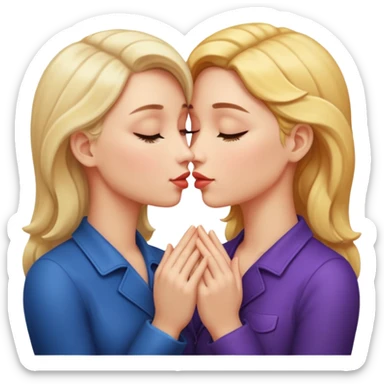 two women kissing hands wrapped around each other sticker