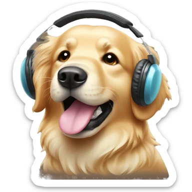 Golden retriever with earmuffs sticker