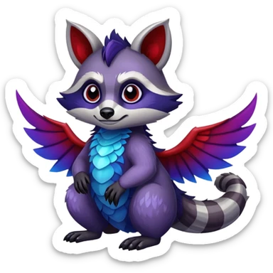 Raccoon dragon hybrid with wings dark purple and blue and red sticker
