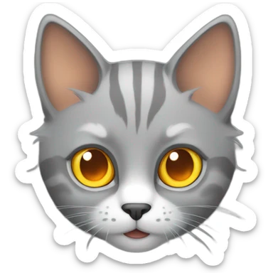 gray cat with orange and white fur and yellow eyes sticker