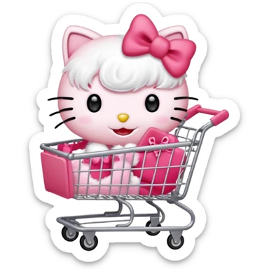 hello kitty pushing a shopping cart sticker