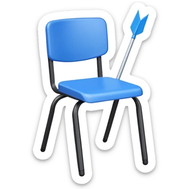 blue school plastic chair with arrow pointing away sticker