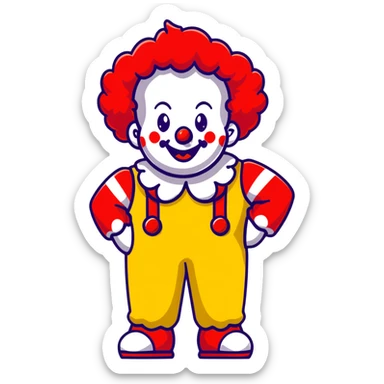 McDonald's clown with bright red curly hair and yellow T-shirt with red and white striped sleeves sticker