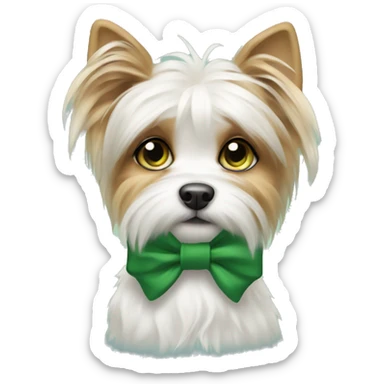 Biewer dog with green bow sticker