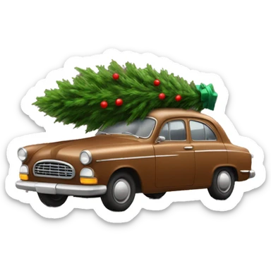 a brown car carries a beautiful Christmas tree sticker