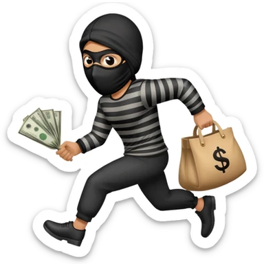 side view of a thief running with a money bag on the back sticker