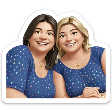 smiling girls outdoors with jewelry sticker