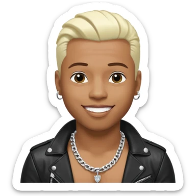 Sisqó, R&B Singer with platinum blonde hair, dark skin, shirtless with necklace, black leather jacket sticker