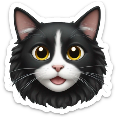 black cat domestic long-haired with white spot on the mouth sticker