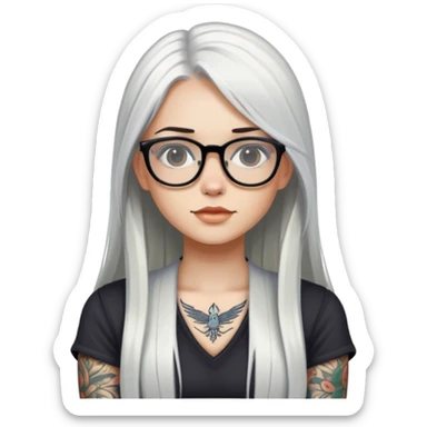 girl with long white  straight hair and tattoos and glasses sticker