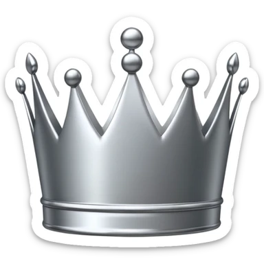 A luxury silver crown emoji, chrome metallic finish, smooth rounded edges, subtle sparkle, polished reflective surface, cute proportions, iOS emoji style, centered on a clean white background, soft studio lighting, no outlines sticker