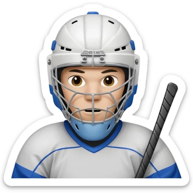 ice hockey goalie portrait, head and shoulders only, wearing goalie mask and helmet, padded jersey collar, holding goalie stick, focused intense expression, 3D cartoon style, mobile game icon style, clean background, no text, no watermark

 sticker