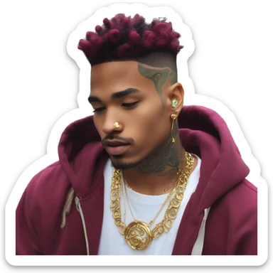 Vintage grunge patina intricate swirls gold jewellery baroque golden sparkle tropical Deep pink maroon burgundy cyan dark hoodie man dyed hair gold piercings nose piercing ear piercings sticker