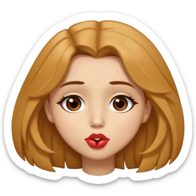 Burnett with mid length hair, brown eyes sending a kiss sticker