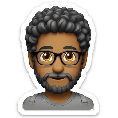 Chico joven con muy poca barba casaño con pelo rizado corto y lentes sticker