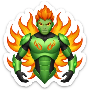 The Omnitrix from Ben 10 with a fiery guy in the middle sticker