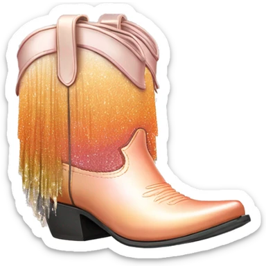 Realistic peach to bronze ombre pair of fashion cowgirl boots with sparkly shiny glitter fringe on them. sticker