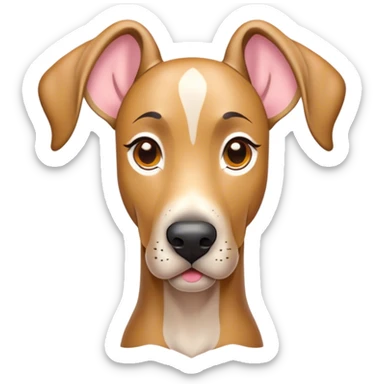 Cinematic Cute Fawn Great Dane Portrait Emoji, Head tilted playfully and inquisitively, showcasing a glossy fawn coat with a subtle luster, round, sparkling amber eyes filled with curiosity, Simplified yet irresistibly adorable features, highly detailed, glowing with a warm, friendly glow, high shine, affectionate and gentle, stylized with a touch of whimsy, bright and endearing, soft glowing outline, capturing the essence of a mischievous yet loving pup, so playful it feels like it could lumber out of the screen and into your arms! sticker