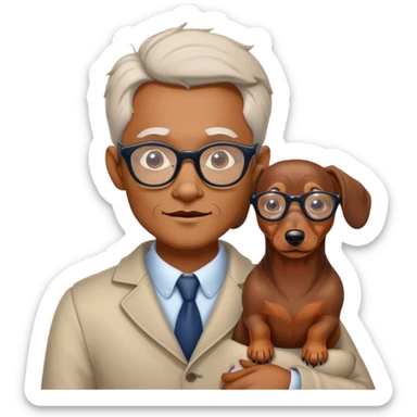A werewolf of a man in glasses and a dachshund sticker