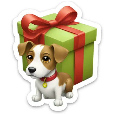 Red and green gift with dog sticker