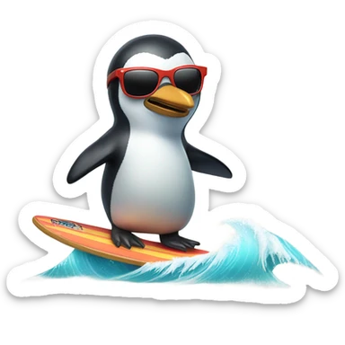 Penguin surfing with Hawaiian shirt and sunglasses sticker