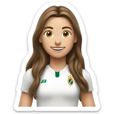 Caucasian girl with long Brown hair doing cr7 celebration as stores a gol sticker