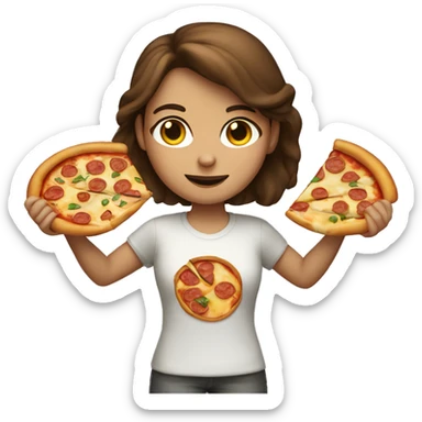 Brown haired girl holding a slice of pizza sticker