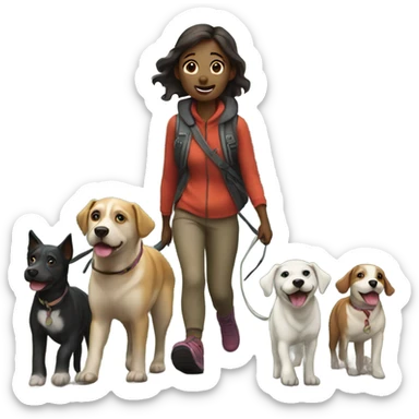 Girl walking dogs on mountain sticker