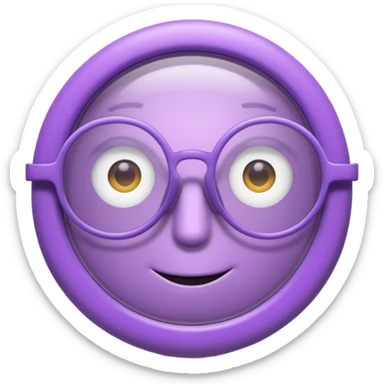 A 3D cartoon lavender-purple round spectacle with thin circular rims, clear lenses, soft shadow. Only glasses sticker