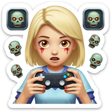 girl playing a videogame of zombies sticker