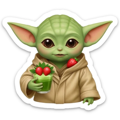 Süßer baby Yoda mit einem Erdbeermatcha in der Hand sticker