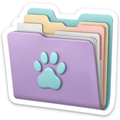 a pastel folder of documents with a pawprint on it sticker