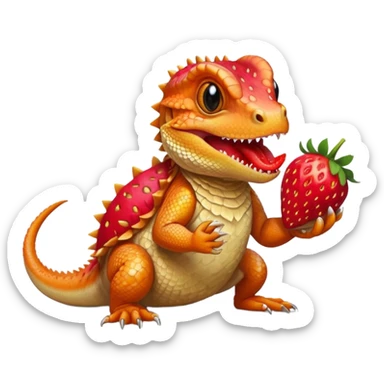 bearded dragon eating a strawberry sticker
