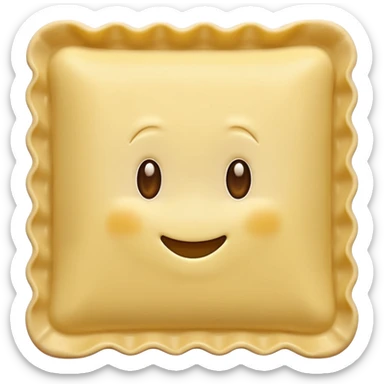 ravioli small square pale yellow crimped edges central bump smooth matte flour dusting loose scatter no plate sauce or garnish soft lighting emoji scale sticker