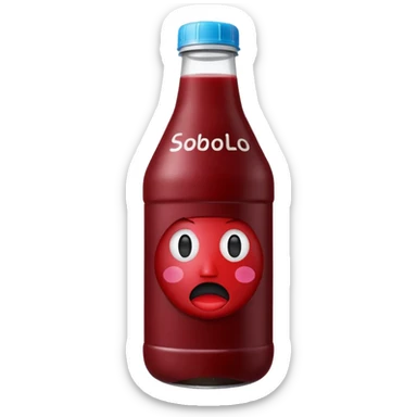 sobolo emoji (Ghanaian frink) in a plastic bottle and make the juice dark red  no face write sobolo on it sticker