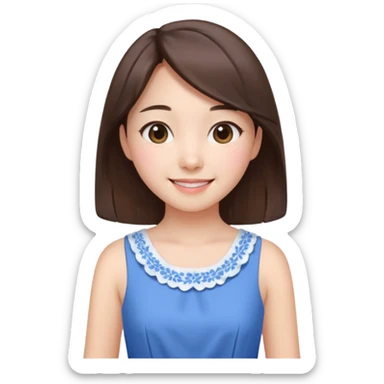 Korean girl in blue and white brunette girl in light prink dresses smiling sticker