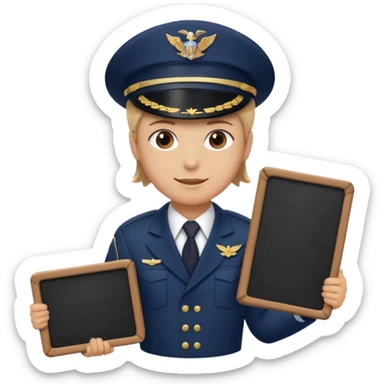 Slack-style emoji of a pilot wearing a navy captain hat holding a board with WIP on it sticker