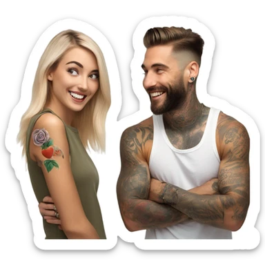 Photo Female model smiling at a very handsome tattooed man sticker