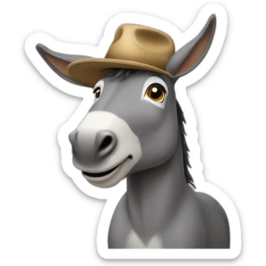 Donkey with a hat sticker