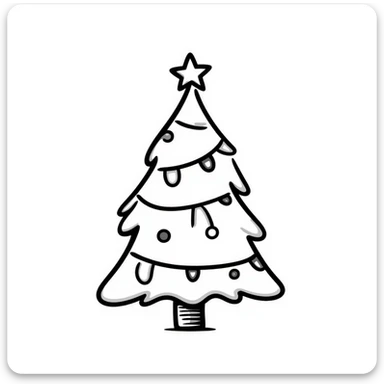 A Christmas tree with decorations in pastel colors (dd9fb0, ffc6d3, a3bfc9, c4bee2, f1b091), hand-drawn doodle style sticker