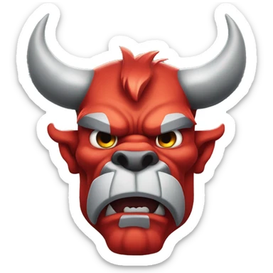  a muscular, demonic-looking bull-like creature, colored red with gray-white beard and horns.  sticker