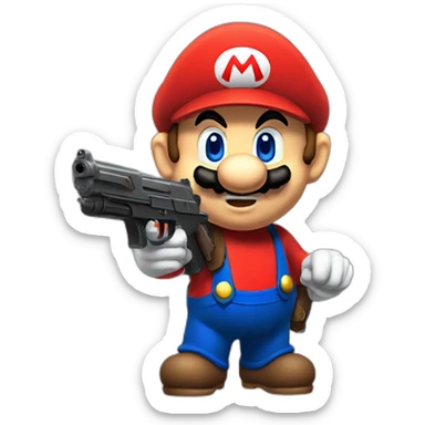 A super Mario with a gun sticker